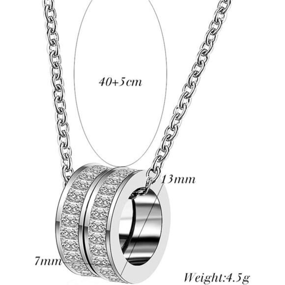 Stainless Steel 2 Eternity Rings Charm Statement Wedding Party Pendant Necklace - Picture 2 of 6